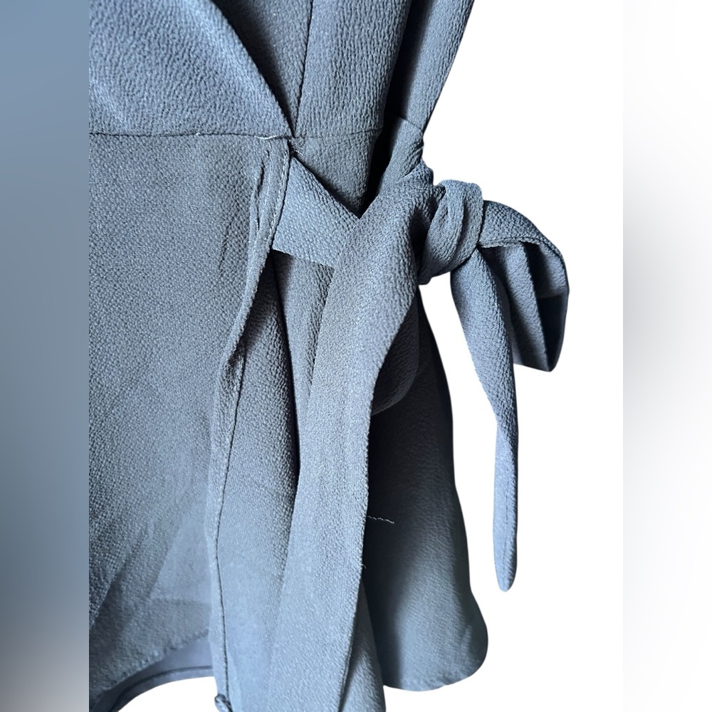 Monteau Los Angeles Wrap Top Small Blue Ruffle Sleeve Peplum Blouse Tie Waist - Picture 4 of 8